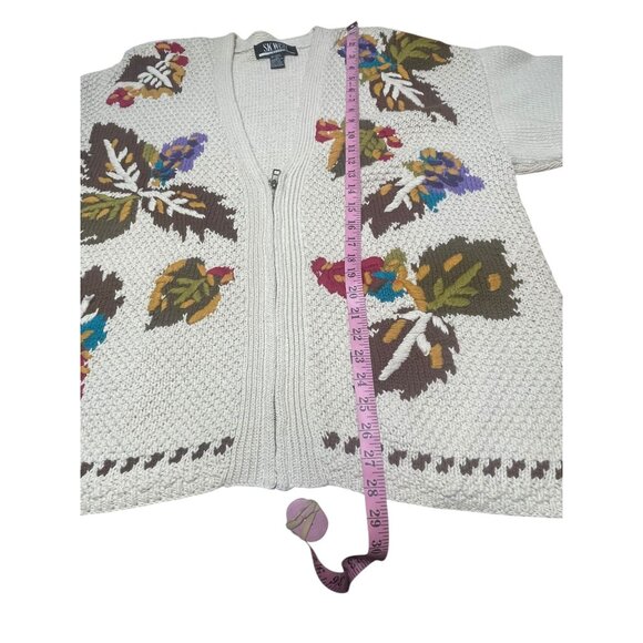 Vintage SK Wear Floral Knit Cardigan Sweater 2X Beige With Zipper 55% Ramie 45% - Picture 7 of 14
